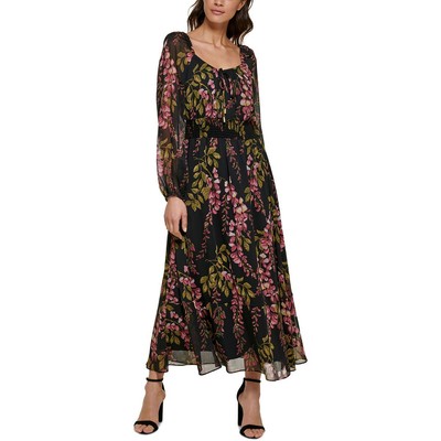 Kensie Dresses Женское черное длинное дневное платье макси с цветочным принтом 14 BHFO 6927