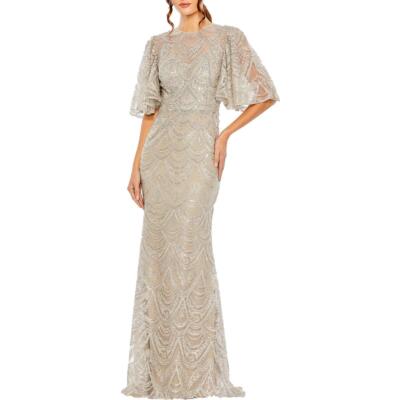 Mac Duggal Womens Beige Embellished High Neck Evening Dress Gown 10 BHFO 4484