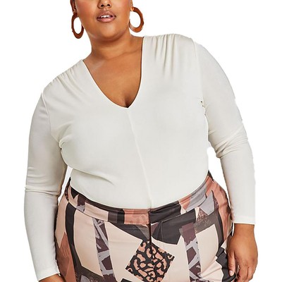 Nina Parker Womens Ivory V Neck Long Sleeve Top Blouse Shirt Plus 4X BHFO 6320