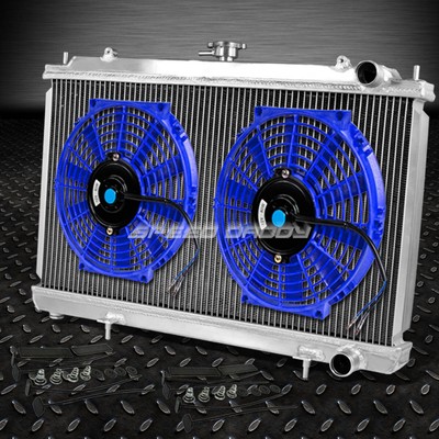 2-РЯДНЫЙ ПОЛНОСТЬЮ АЛЮМИНИЕВЫЙ ГОНОЧНЫЙ РАДИАТОР + 10 СИНИХ ВЕНТИЛЯТОРОВ ДЛЯ 95-98 240SX S14 SILVIA KA24