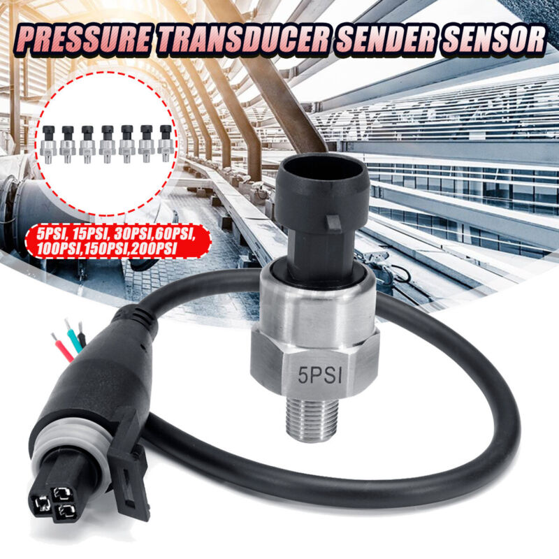 1/8NPT DC 5V 5-200 PSI Pressure Transducer Sender Sensor For Oil Fuel Air Water