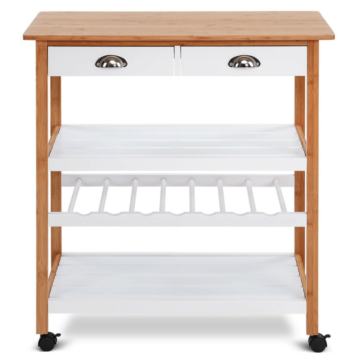 Kitchen Table Cart Wine Bottle Rack 2-Drawer Storage 2-Shelves Organizer Trolley