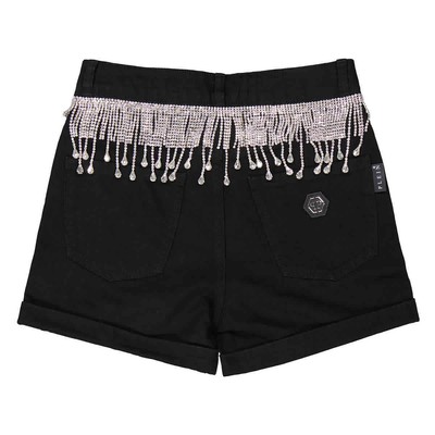 Pre-owned Philipp Plein Rhinestone Fringes Hot Denim Hot Pants Z-9jhkv In Check Description