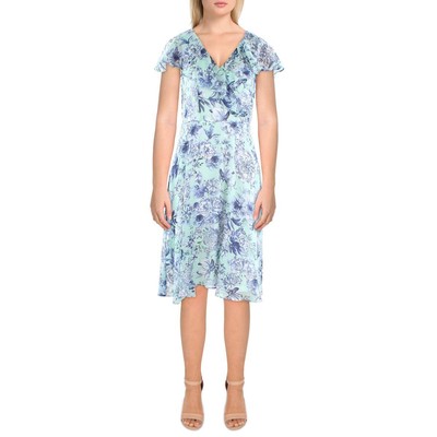 

Tommy Hilfiger Женское синее шифоновое платье с цветочным принтом Petites  BHFO 4015, Blue multi