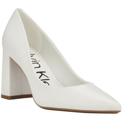 Calvin Klein Womens Jasmine White Leather Pumps Shoes 6.5 Medium (B,M) BHFO 3579
