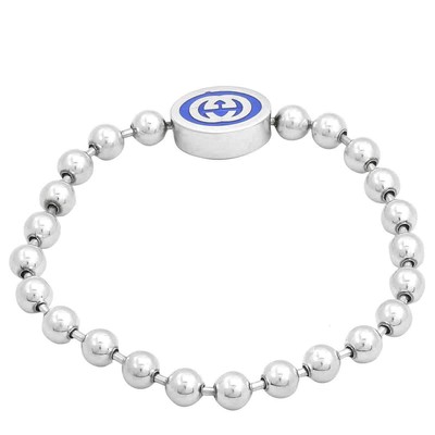 Pre-owned Gucci Interlocking Boule Chain Sterling Silver Blue Enamel Bracelet