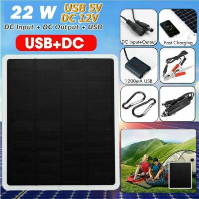 22W Solar Panel 12V Trickle Charger Battery Charger Kit Maintainer Boat RV Car