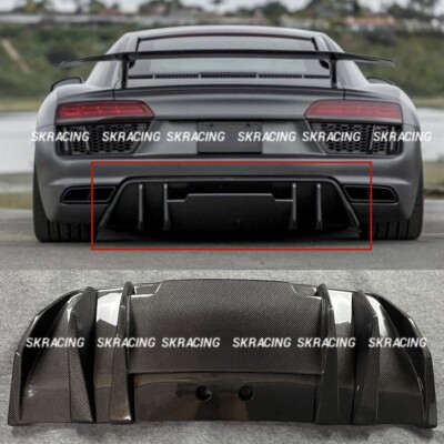 For New Audi R8 V10 2016-2018 Real Carbon Fiber Rear Lip Bumper Diffuser V Style
