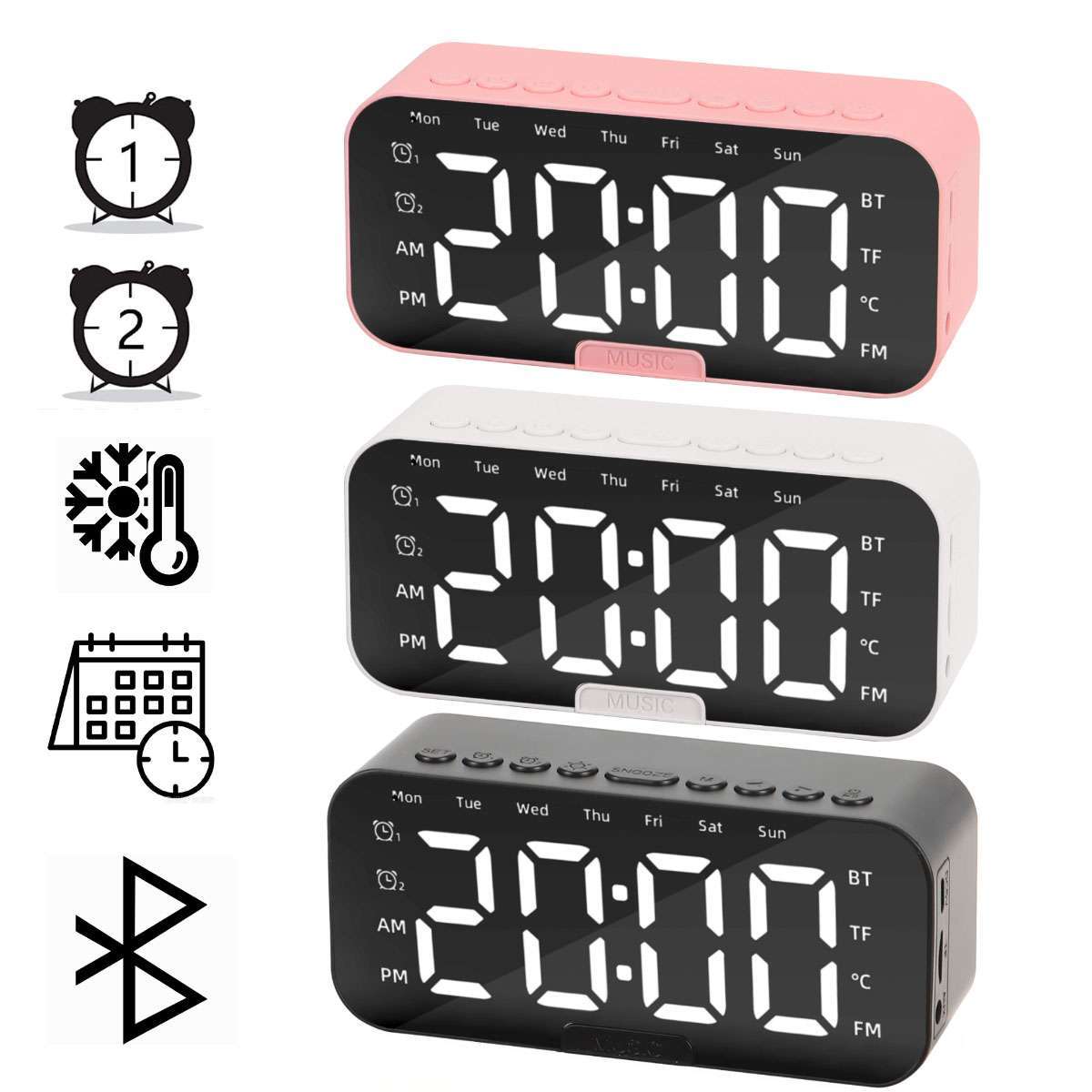 Fm Radio Mirror Led W/wireless Speaker Usb Rechargeable Usa