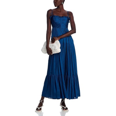 Aqua Womens Blue Satin Ruffled Long Maxi Dress S BHFO 1954