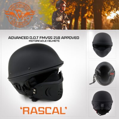 Milwaukee 'Rascal' 3/4 Open Face Flat Black 2 in 1 Motorcycle Helmet  **MPH9830