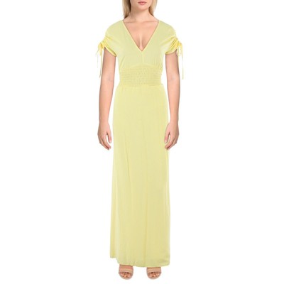 Bar III Womens Yellow V-Neck Short Sleeve Casual Maxi Dress Petites PP BHFO 9338