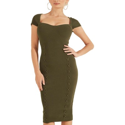 

Женское трикотажное платье миди Guess Margot Green с короткими рукавами  BHFO 3043, Olive morning