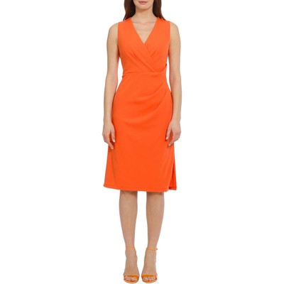 

Женское офисное платье-футляр с V-образным вырезом и сборкой Maggy London BHFO 5978, Tiger lily