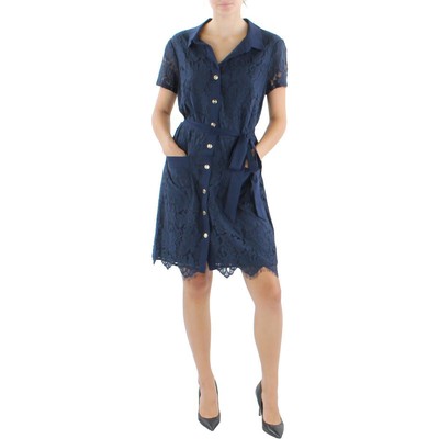 

Женское темно-синее кружевное мини-платье с короткими рукавами Vince Camuto  BHFO 0773, Navy