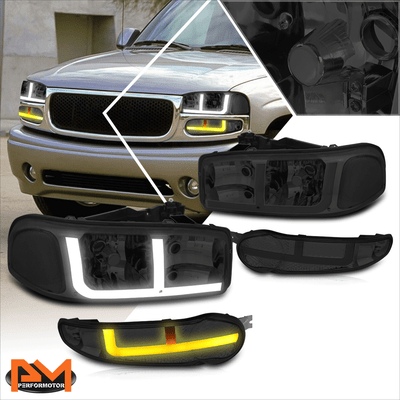 For 02-06 GMC Sierra/Yukon 1500 Denali OE Style LED DRL Headlights Smoked/Clear