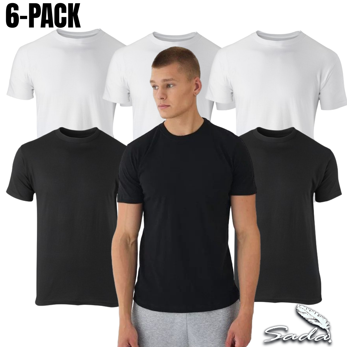 SADA T-Shirt Crew-Neck (6pc) Short-sleeve 100% Cotton | eBay