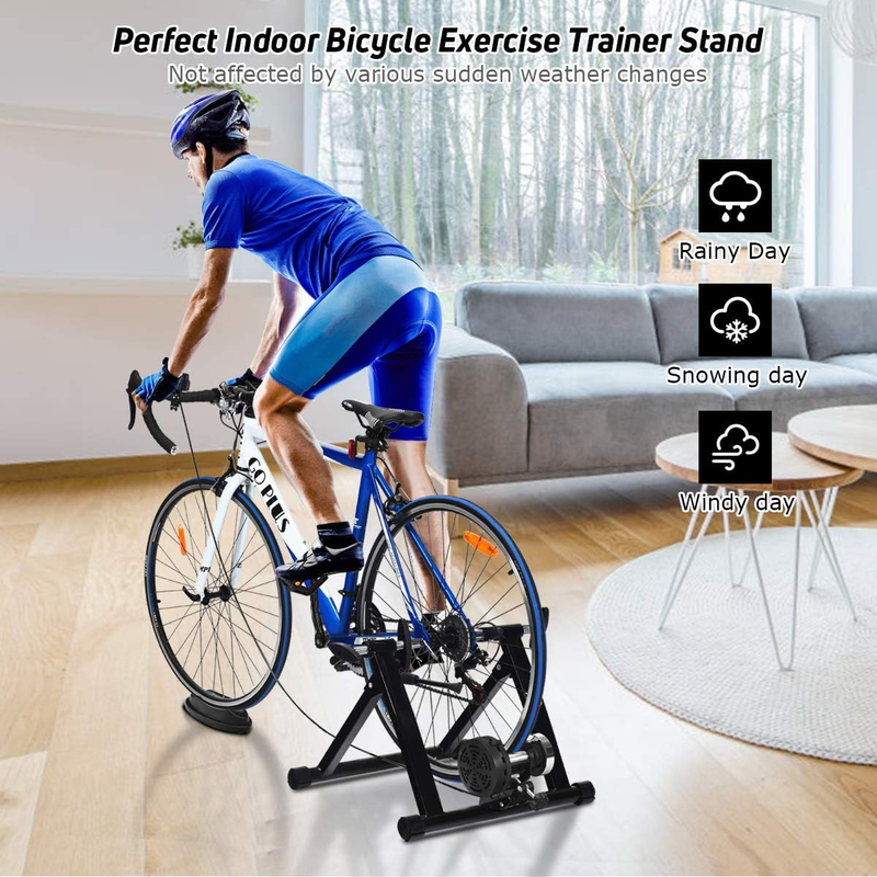 Goplus Bike Trainers for Indoor Riding, Folding Stationary Bike Stand with Magne