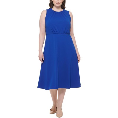 Женское синее платье Calvin Klein с открытой спиной и расклешенными рукавами Plus 14W BHFO 1628