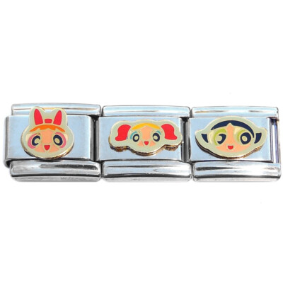 Three Power Puff Girl Italian Charms - Set of 3 Stainless Steel 9mm Links MIX202