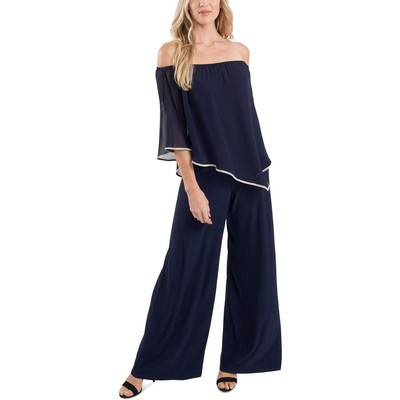 Женский темно-синий комбинезон со стразами MSK с открытыми плечами, L BHFO 3279