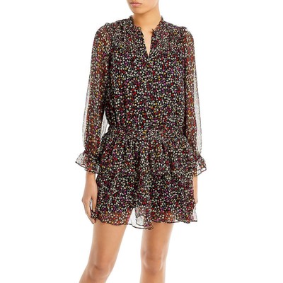 

Женское черное многоуровневое мини-платье-рубашка на пуговицах Joie  BHFO 5326, Caviar multi