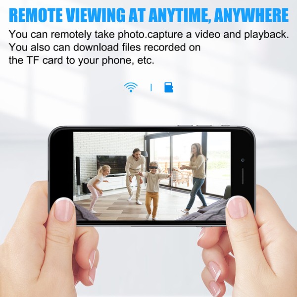 Smartphone displaying live family video feed remotely.