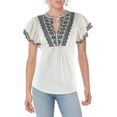 

Lauren Ralph Lauren Женская блузка с вышивкой и галстуком на шее BHFO 7264, Winter cream