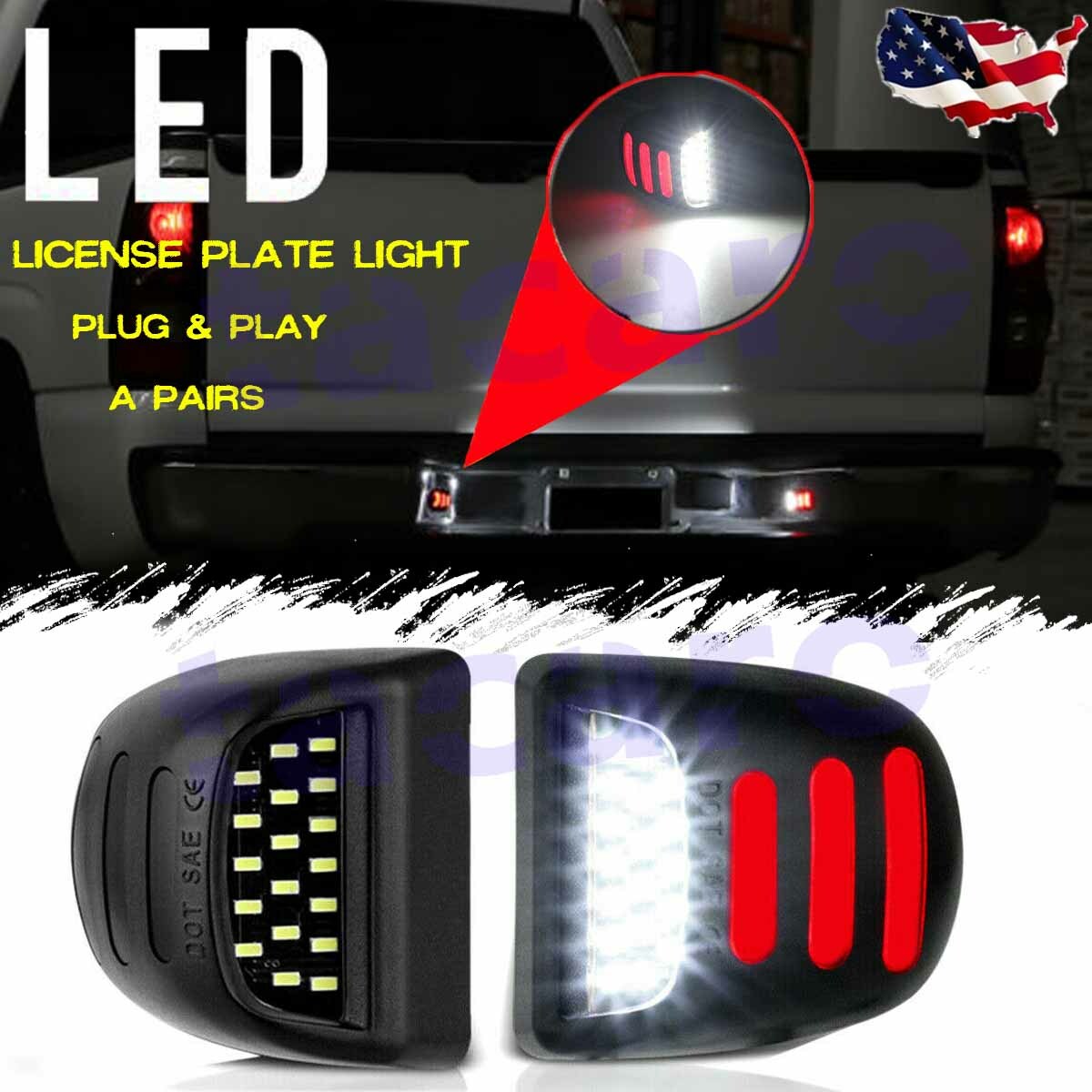 2x Led License Plate Light Red Drl Tube For Chevy Silverado Gmc Sierra 1500 2500 New for sale