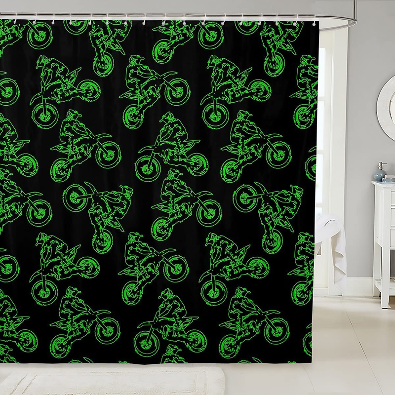 Dirt Bike Shower Curtain Extreme Sports Theme Bath Curtain for Motocross Rider P