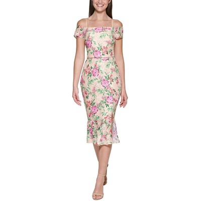 

Guess Женское бежевое кружевное летнее платье миди  BHFO 3515, Sand multi