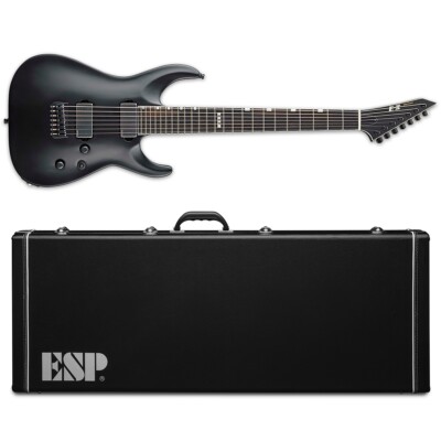 ESP E-II Horizon NT-7B Hipshot Black Satin 7-String Electric Guitar + Hard Case 