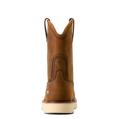 Pre-owned Ariat Work Men's 11" Rebar Wedge Pull-on Composite Toe Waterproof Work Boot Dist In Brown