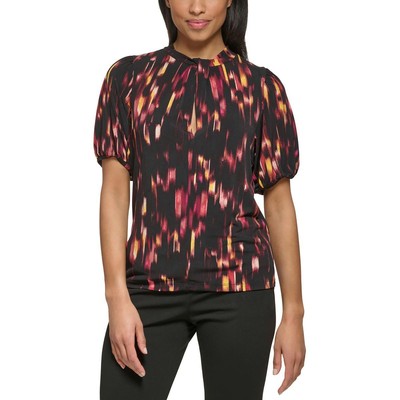 Женский черный пуловер с воротником и принтом DKNY, топ-блузка Petites PXL BHFO 6195