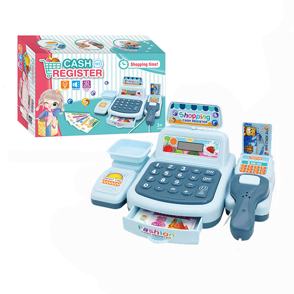 Supermarket Cash Register Toy Kids Simulation Sounds Pretend Play Shop Till Gift