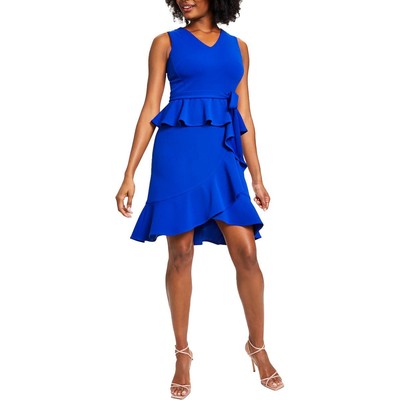 Женское синее коктейльное летнее платье до колена Calvin Klein, приталенное и расклешенное 4 BHFO 9037