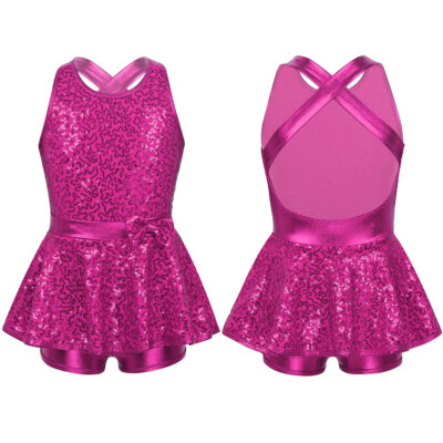UK Kids Girls Shiny Sequins Dance Dress Gymnastic Leotards Dancewear Costume