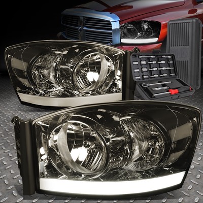 ДЛЯ 06-09 DODGE RAM ДЫМЧАТЫЙ КОРПУС ПРОЗРАЧНЫЕ УГЛОВЫЕ СВЕТОДИОДНЫЕ ФАРЫ DRL + НАБОР ИНСТРУМЕНТОВ
