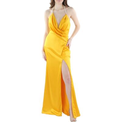 

Ieena for Mac Duggal Женское желтое платье с бретелью через шею и украшением  BHFO 2196, Marigold
