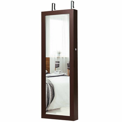 Jewelry Mirrored Cabinet Wall Mounted Box with LED Lights Brown Christmas Gift