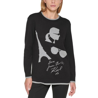 Karl Lagerfeld Paris Womens Black Metallic Pullover Sweater Top XL BHFO 9456