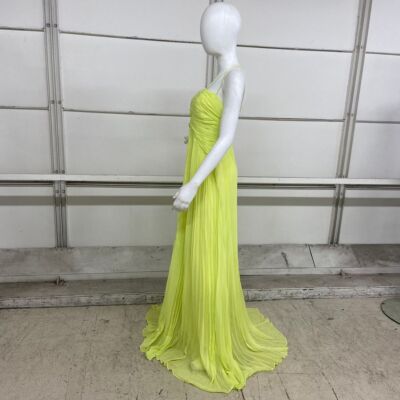 Pre-owned Bcbgmaxazria Ziv Chiffon Gown Women's Size 8 Sunny Lime In Yellow