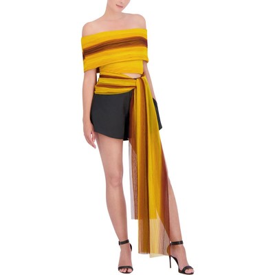 BCBGMAXAZRIA Женская желтая сетчатая укороченная блузка с эффектом омбре без бретелек 0 BHFO 1797