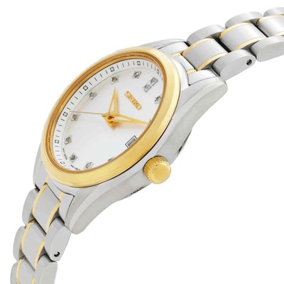 Pre-owned Seiko Diamonds Quartz Silver Dial Two-tone Ladies Watch Sur582p1