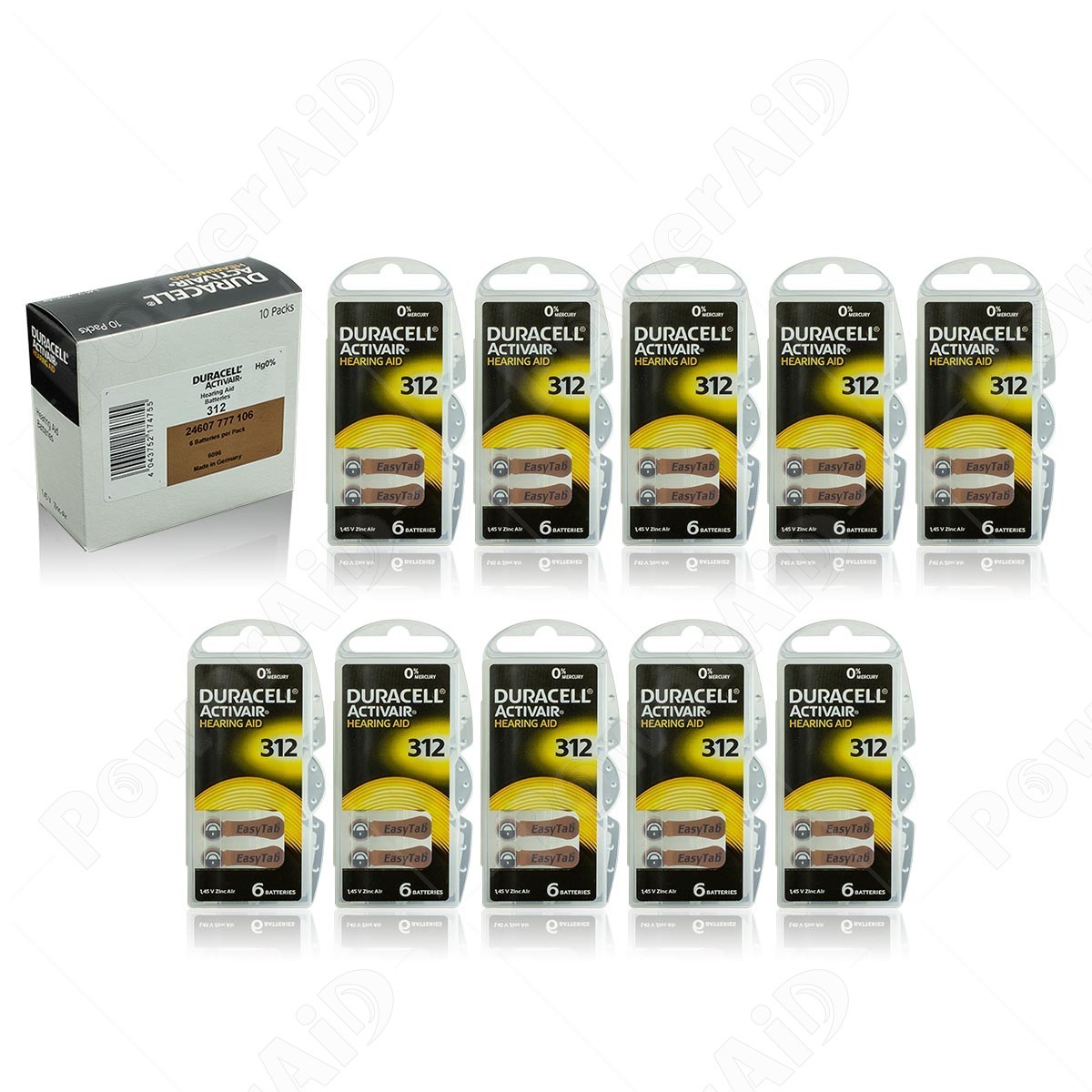 60 Batterie PILE Duracell Activair 312 per Apparecchi Acustici PROTESI PR41 linq