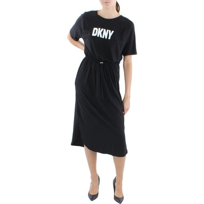 

Женское повседневное платье-футболка миди черного цвета с логотипом DKNY  BHFO 0134, Черный