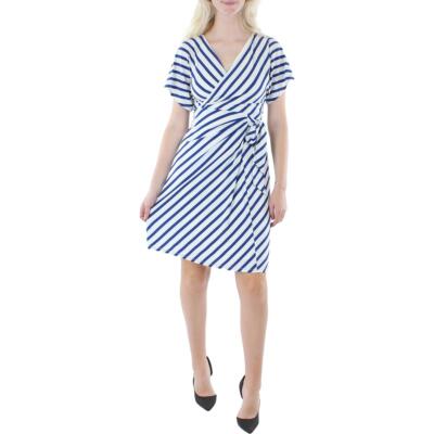 

Женское платье до колена с запахом Lauren Ralph Lauren Surplice BHFO 0600, Cream/blue