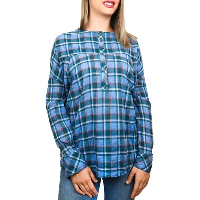 Пляжный ланч-лаунж Женская туника в синюю клетку Mia Pucker Top Shirt S BHFO 3062