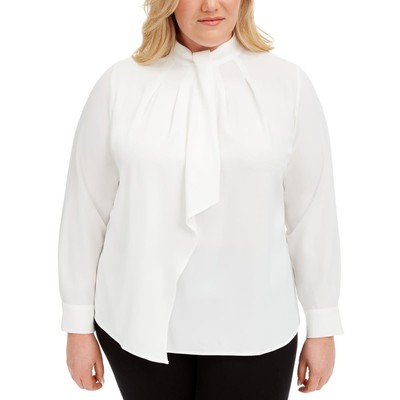 Женская белая однотонная блузка с драпировкой Calvin Klein Плюс 1X BHFO 4443