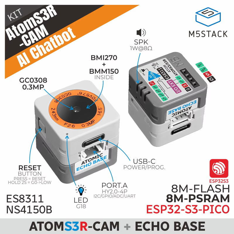 Official AtomS3R-CAM Al Chatbot Kit (8MB PSRAM)